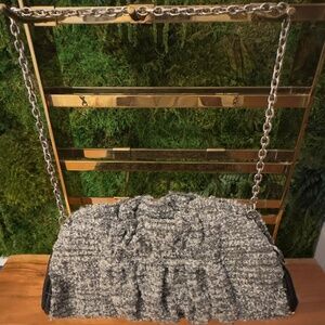 Henri Bendel Gray Tweed Bouclé Chain Shoulder Bag
